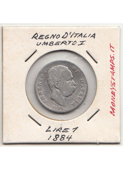 1884 Lire 1 Argento Non Comune Moneta Zecca Roma circolata Sigillato Umberto I